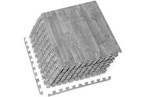 SAFFRI Interlocking Large Grey wooden Floor Mat Garage Exercise Play Yoga Gym Gymnastic Home Office Mat (Grey, 48 Mats 192 square feet)