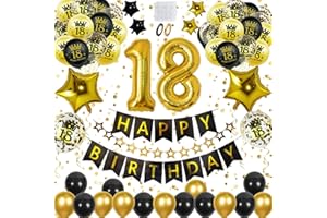 BAXING 18 Geburtstag Männer Deko,Schwarzes Gold Luftballons 18. geburtstag Männer/Frauen mit Geburtstagsdeko 18 Happy Birthday Banner,18 Geburtstag Deko,Gold Konfetti luftballons für 18 Geburtstag Dekoration