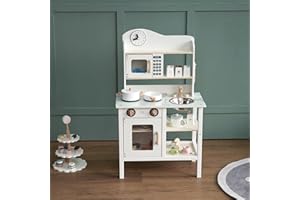 KIDOZ ONLINE KIDS SHOP Kidoz Essential Kids Wooden Kitchen, Large Pretend Role Play Toy Kitchen With Utensils, Oven, Microwave, Clock & Sink With Taps, Pretend Kitchen Playset Toy with Accessories for Kids (White)