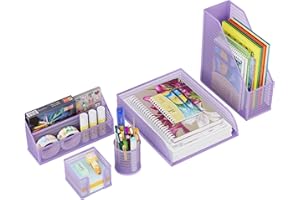 Solinxe Set d'organisation de Bureau en métal - Bac à Documents A4 Bac à courrier Porte-Crayons Porte-Lettres et Porte-Notes adhésives, Violet