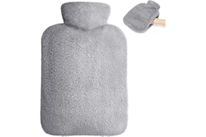 WT WISDOM TOGETHER Bolsa Acqua Calda 2L, Botellas de Agua Caliente con Suave Felpa Funda, Natural Goma Botellas per Lesioni alla Vita, alla Schiena e allo Sport, Gift para Madre Padre(Gris)