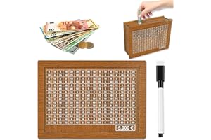 GUIGA Salvadanaio in Legno,Salvadanaio con Numeri da Spuntare, Salvadanaio Obiettivo Risparmio 1000€, Salvadanaio con Contatore