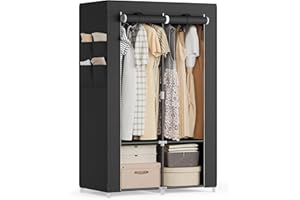 SONGMICS Guardaroba, Armadio Portatile, 2 Barre Appendiabiti, Ripiani, 4 Tasche Laterali, 45 x 86 x 167 cm, Grande Capienza per Camera da Letto, Soggiorno, Nero Inchiostro RYG091B01