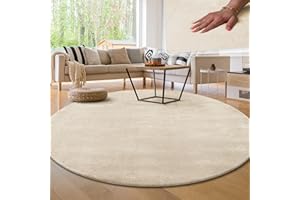‎PACO HOME Paco Home Waschbarer Teppich Wohnzimmer Schlafzimmer Kurzflor rutschfest Flauschig Weich Moderne Einfarbige Muster, Grösse:160 cm Rund, Farbe:Creme 3