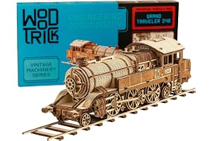 Wood Trick Grand Traveler 246 tågset i trä med järnväg, körning upp till 6 m, lokomotivmodellbyggsats – 3D-träpussel för vuxn