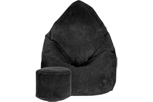 DreamRoots Pouf Poltrona Sacco Moderno e Morbido di Velluto - Poltrona Sacco Pouf 80x80x120 cm Include Poggiapiedi e Fodera - Puffo per Sedersi - Pouf Poggiapiedii - Bean Bag