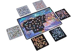 LAVIEVERT Tavola per puzzle con 6 vassoi di ordinamento, tappetino in feltro leggero e portatile per adulti, supporto salvaspazio per puzzle con superficie antiscivolo, fino a 1000 pezzi, nero