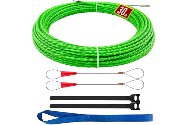 DZDSBB Draghjälp för kabeldragning 30 m, 4,5 mm dragtråd, dragspiral, draghjälp, kabel indragningshjälp, med 2 styrfjädrar, d