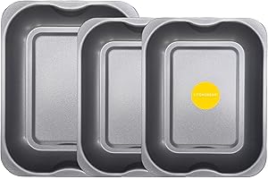 KITCHENEUR 3-Pack Deep Roasting Baking Tray Set - x2 Medium (33cm) & x1 Large (38cm) - Baking Tray Set Tray/Pan, Non-Stick, Multi-Pack Set Oven Trays - Dishwasher Safe and Easy
