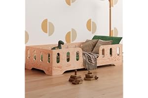 smartwood Toddler Bed 70x140 cm - Montessori Floor Bed in Natural Wood FSC-Certified with Safety Rail & Slatted Base - Supports up to 230 kg - for Boys and Girls - TILA 2