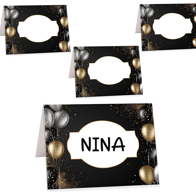 Marque-places VIP Pour événements - Lot De 40, Design Noir Et Or, Pour Anniversaire, Mariage, Fête élégante