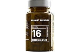‎ORGANIC ELEMENTS ORGANIC ELEMENTS – Eisen Komplex mit Vitamin C und Kupfer – hochdosiert und vegan mit 10mg Eisen je Kapsel – Grundausstattung für dein Blut – 60 Kapseln