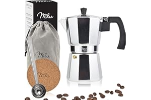 ‎MILU Milu Espressokocher (No Induktion) | 2, 3, 6, 9 Tassen | Aluminium Mokkakanne, Espressokanne, Espresso Maker Set inkl. Untersetzer, Löffel, Bürste (Aluminium, 3 Tassen (150ml)