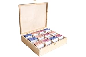 Creative Deco Scatola Porta Tè e Tisane in Legno per Natale | Porta Oggetti 12 Scomparti | 29x25x7.5cm +/-0.5cm | Portagioie, Tè | Coperchio, Serratura e Divisori Rimovibili | Decoupage, Regalo