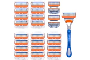 JUGNAW 24PCS Razor Blades for Men Compatible with Gillette Fusion 5,5 Layered Razor Blade for Home Office Travel Use Manual Razors Blades Refills for Men Father Boyfriend (Orange)