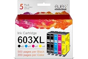 ejet 603XL Compatible Ink Cartridge Replacement for Epson 603 603XL for Expression Home XP-3100 XP-4100 XP-2100 XP-2105 XP-3105 Workforce WF-2810 WF-2830 WF-2835 WF-2850(B/C/M/Y, 5-Pack)
