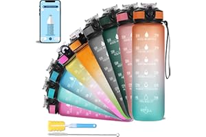 SOLARA Unbreakable 32oz Water Bottle with Motivational Time Marker, Sipper Bottle with straw, Water bottle for Gym Office| Mobile app with Drinking water reminder | Orange Teal
