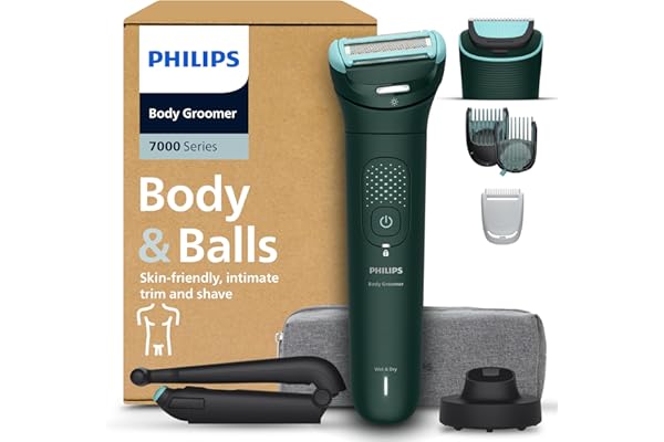 Philips Bodygroom série 7000 - Tondeuse pour hommes, tête flexible 2D Triple protection, têtes interchangeables, taille et rasage des zones intimes, 100% étanche, autonomie de 120 min, BG7485/30