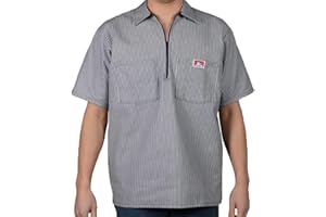 Ben Davis Herren Short Sleeve Stripe Half Zipper Work Shirt Half Zipper