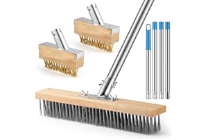 COZCLAM Heavy Duty Wire Broom Set with 63" Telescopic Handle, 14" Floor Brush & 2 Crevice Brushes, Stiff Metal Bristle Outdoor Scrubbing Brush for Patio, Deck, Walkway Cleaning and Moss Grout Removal