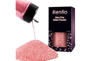 Renfio Polvere glitter ultra fine in resina metallizzata, 60 g, fiocchi di PET per decorazioni di rose, 0,2 mm, per bicchieri, melma, rose, colore: carminio