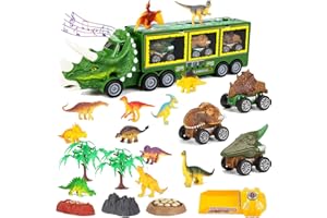 morkka Transporter Dinosaur Truck Juguete con Luces 26 Juegos, Incluidas pequeñas Figuras de Dinosaurio, Dino Egg, 3 Pull Back Cars, Stem Regalos educativos adecuados para niños 3+