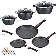Cuisson Saine Revêtement Pierre Casseroles Kamberg Set 3 - 16/18/20cm - Revêtement Pierre Induction - Manche Amovible - Sans PFOA - Noir Ustensiles Cuisine Qualité