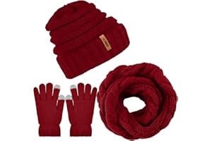 Aneco Winter Warm Strickschal Beanie Mütze und Handschuhe Set Herren & Damen Soft Stretch Mütze Schal und Handschuh Set