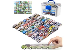 Mostop 50 Metall Kleine Mini Auto, Reibung angetriebenes Rennwagen-Fahrzeug-Set City Rescue Car SpielzeugMit 1 Aufbewahrungsbox für Kleinkinder Jungen und Mädchen Jungen Spielzeug