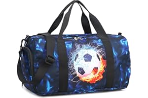 LEDAOU Torba sportowa dla dzieci, torba do pływania dla chłopców i kobiet, z kieszenią na buty i kieszenią na mokre rzeczy, torba kąpielowa, dla nastolatków, mała torba podróżna, Niebieska piłka nożna,