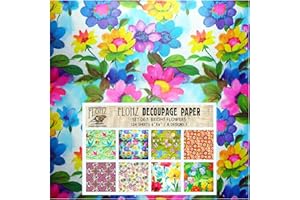 Decoupage Paper Pack (24 Sheets 6"x6") Bright Flowers FLONZ Vintage Styled Paper for Decoupage, Craft and Scrapbooking