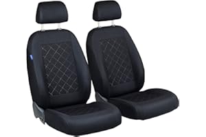 MOMO FING Housses de siège avant pour Kangoo - Pour sièges conducteur et passager, couleur premium noir, motif à carreaux pressés