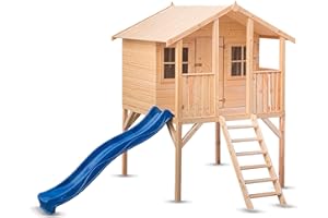 WOOD & PLAY Wood&Play Borys Maison de Jeu pour Enfants - Bricolage Facile à Assembler - Construction sûre, Robuste et Durable - Bois - Matériau Inoffensif et renouvelable - 180x295cm + Toboggan
