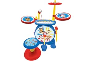 Lexibook Paw Patrol La Pat'Patrouille Chase Batterie Électronique pour Enfant, Jeu Musical, Jouet Mixte, Vrai Son, Clavier 8 Notes, Prise pour MP3, siège Inclus, Bleu/Rouge, K610PA