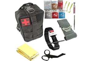 SECUENOR Kit de Survie/Trousse de Secours Militaire+Pansement israelien 6"+ Garrot Tourniquet+Ciseaux Lister+3 Tire tiques+Couverture de Survie à Avoir pour Sorties en Famille, Voiture,randonnée,Airsoft.