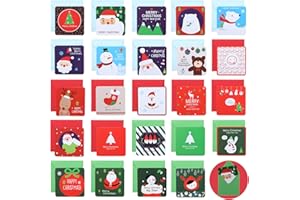 Naler Carte de Noël 24 Pièces, Cartes de Vœux Noël Mini avec Enveloppe, Décoration Cadeau de Fête Noël 7 * 7CM