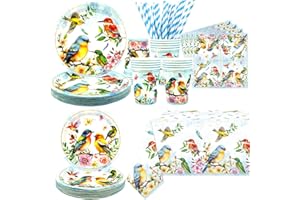 YWEDIIM Bird Party Supplies, Includes Plates, Napkins, Tablecloth, Cups and Straws, for Bird Theme Baby Shower Summer Tea Party Decorations