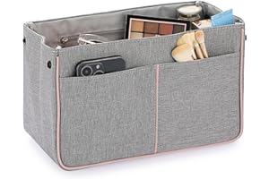 IGNPION Organizer do torebki, 13 kieszeni, rozszerzana wkładka, torba, organizer, torba, schludny podróżny organizer do makijażu, rozmiar L, szary