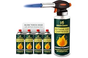 Green Haven Blow Torch for Cooking Attachment Head with 4 Gas - One-Handed Gas Torch with Adjustable Flame & Safety Lock, Fits All Butane Tanks, Ideal for Creme Brulee, Desserts, BBQ, Baking