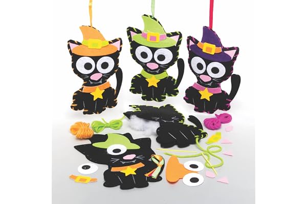 Baker Ross FE685 Häxa katt dekoration sykit – paket med 3, syset för barn, kreativa aktiviteter för barn, perfekt halloween-k