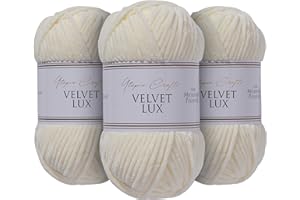 Utopia Crafts Velvet Lux Chenille Super Soft Chunky Yarn for Knitting and Crochet Yarn 3x 100g (Ivory)