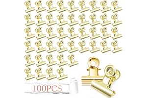 HXUING 100 Pièces Pince Bulldog, 22mm Bulldog Clips Métal Bureau Binder Clips Mini Pinces à Photo Pinces à Papier, pour Photos, Fournitures de Bureau à Domicile (Or 100)