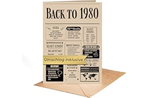 PULSE OF HOME Geschenk zum 45 Geburtstag Mann und Frau – Geburtstagsgeschenk für Männer – Back in 1980 Kärtchen im Design Zeitung aus 1980 – Super Geschenke für Männer und Geschenke für Frauen zum 45. Geburtstag