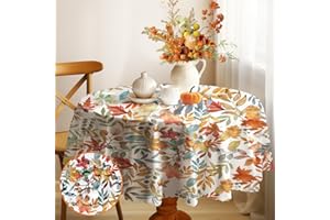Whimsio Round Tablecloth 150 cm, Outdoor Table Cloth Wipe Clean, Garden Wipeable Tablecloths, Washable Autumn Leaves Table Cover Waterproof for Dinning Kitchen Thanksgiving Harvest Party Picnic