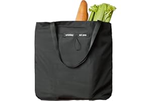 Orbitkey Foldable Tote Bag – Reusable Leather-Free Shopping Bag with Wide Straps & Large Capacity – Lightweight, Packable Carryall for Travel, Groceries & Everyday Use (Black)