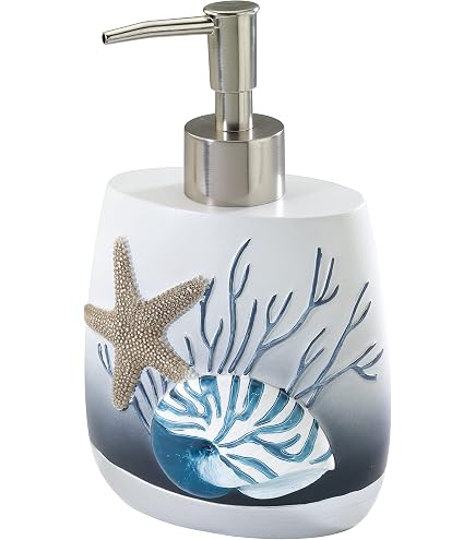 Set Bagno Avanti Linens Ombre Leaves – 4 Pezzi In Resina: Dispenser, Bicchiere, Portaspazzolino, Portasapone, Sfumatura Blu-bianco