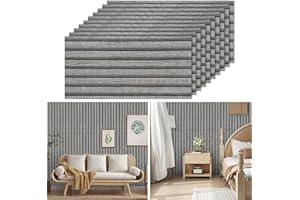 Tarwanear Self Adhesive Tiles Stickers 60 x 30cm 10PCS Wood Slat Effect Wall Tiles Bathroom Waterproof Peel and Stick Wall Moulding Panels PET Stick on Tile for Home Decor,Grey