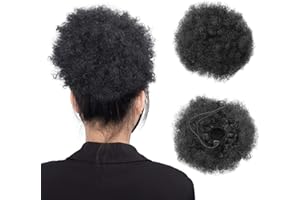 MEIRIYFA Afro Puff Queue de Cheval à Cordon Cheveux Courts Bouclés Synthétiques Extension Afro Hair Bun Updo Hair Afro Chignon Extensions de Cheveux (T01#)