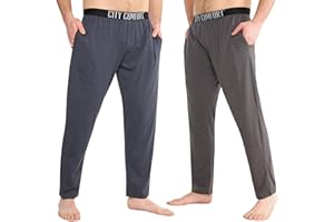CityComfort Mens Pyjama Bottoms - Jersey Lounge Pants with Pockets, Pack of 2