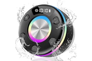 OYIB Enceinte Douche Bluetooth avec FM Radio, Enceinte bluetooth etanche son Surround HD, IPX7 avec Ventouse, lumière LED, Haut Parleur Bluetooth Portable Mains Libres Approprié pour Voyages/Extérieur